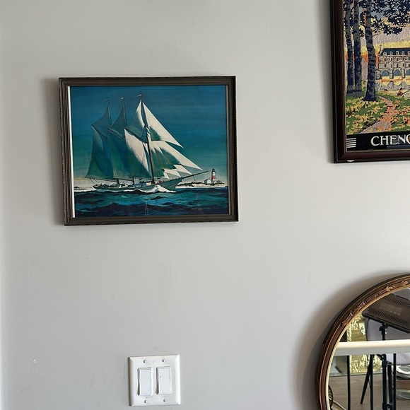 Vintage Hardie Gramatky 'Racing Home' Schooner Ship Print Mid-Century Wall Art - Picture 9 of 9
